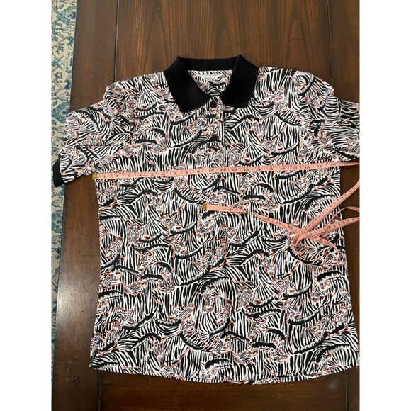 Vintage Kelly Scott Zebra Print Black Collar Womens Polo Blouse Shirt sz 6 - Picture 7 of 11